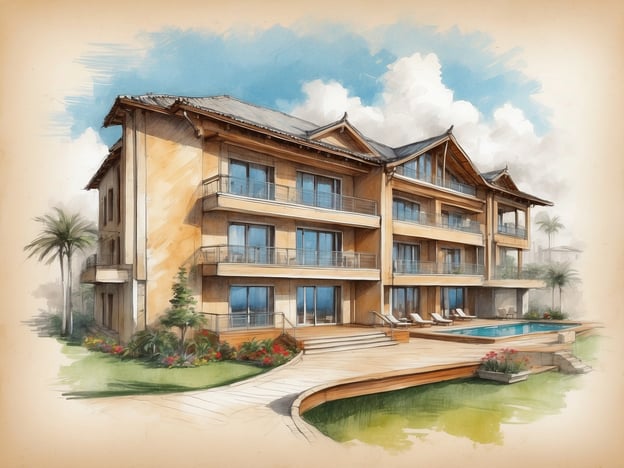 Auf dem Bild ist eine architektonische Darstellung eines Gebäudes zu sehen, das möglicherweise ein Hotel ist. Es zeigt eine moderne Fassade mit großen Fenstern, Balkonen und einem Poolbereich. Um das Gebäude herum gibt es eine gepflegte Gartenlandschaft mit Pflanzen und Blumen.
In Bezug auf NH Hotels bietet die Kette eine Vielzahl von Unterkünften, die für Geschäfts- und Freizeitreisende geeignet sind. Die Hotels zeichnen sich durch moderne Annehmlichkeiten und ein komfortables Ambiente aus. Gäste können in der Regel ein Restaurant, Konferenzräume und Wellnessangebote erwarten. NH Hotels sind häufig zentral gelegen und bieten eine gute Anbindung an Verkehrsanbindungen.