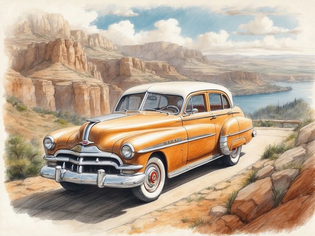 Auf dem Bild ist ein klassisches Auto zu sehen, das in einem malerischen Landschaftssetting positioniert ist. Das Fahrzeug hat eine auffällige orange-weiße Farbgebung und zeichnet sich durch ein nostalgisches Design aus, das typisch für die 1950er Jahre ist.
Besucher solcher Fahrzeuge heben oft die charmante Ästhetik und die nostalgischen Gefühle hervor, die sie hervorrufen. Bewertungen von Autosammlern und Liebhabern klassischer Autos betonen häufig die Liebe zum Detail und die eindrucksvolle Verarbeitung, die viele Oldtimer auszeichnen. Außerdem bringen viele Gäste ihre Begeisterung für die Geschichten und Erinnerungen zum Ausdruck, die mit solchen Fahrzeugen verbunden sind, und beschreiben oft die Freude, im Fahrzeug zu fahren oder es zu sehen.
Die Umgebung, mit Bergen und einem Fluss im Hintergrund, ergänzt die Darstellung des Autos und schafft eine eindrucksvolle Kulisse, die oft in Reiseführern oder Automobil-Magazinen gelobt wird. Die Kombination aus erstklassigem Fahrzeugdesign und natürlicher Schönheit zieht viele Fotografen und Künstler an, die die Atmosphäre und Stimmung solcher Szenen einfangen möchten.