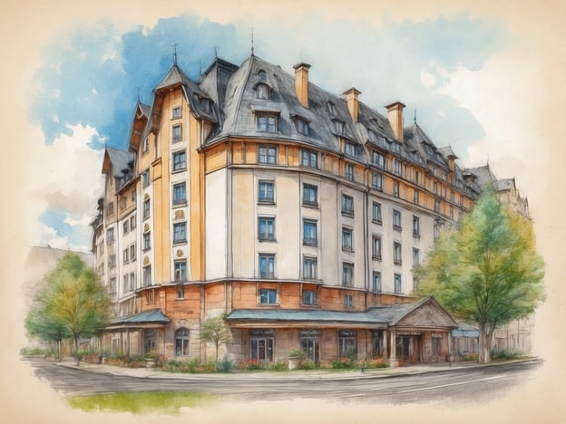 Auf dem Bild ist eine malerische Darstellung eines Gebäudes zu sehen, das möglicherweise ein Hotel ist. Es hat eine interessante architektonische Gestaltung mit einem Mix aus klassischen und modernen Elementen. Umgeben ist das Gebäude von Bäumen und Blumen, was eine einladende Atmosphäre schafft.
Entdecke die NH Hotels in Deutschland, wo du komfortable Unterkünfte und erstklassigen Service findest!