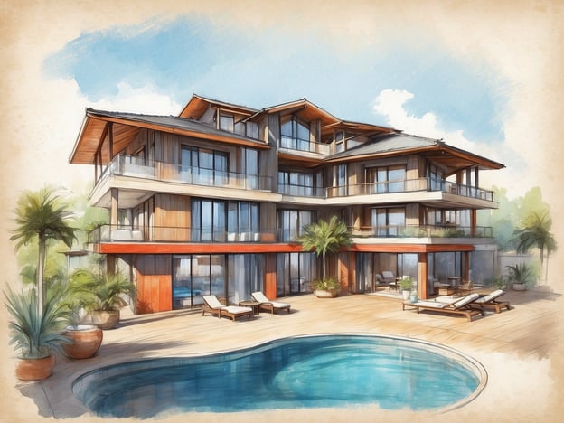 Auf dem Bild ist ein modernes, mehrstöckiges Gebäude mit großen Fenstern und Balkonen zu sehen. Es gibt einen Außenbereich mit einem Swimmingpool und Liegen sowie einige Pflanzen und Bäume. Diese Architektur weist ein stilvolles Design auf, mit einer Kombination aus Holz und Glas.
In Rotterdam gibt es verschiedene NH Hotels, die ähnliche komfortable Unterkünfte bieten. Wenn du nach einem Hotel mit guten Annehmlichkeiten suchst, kannst du zum Beispiel das NH Collection Rotterdam in der Nähe des Stadtzentrums in Betracht ziehen.