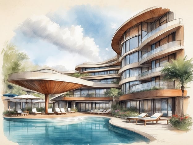 Auf dem Bild ist eine moderne Hotelanlage mit einem Pool und sonnigen Liegen zu sehen. Die Architektur ist elegant und einladend, mit großen Fenstern und geschwungenen Formen.
In den NH Hotels in Palermo können Gäste ähnliche Annehmlichkeiten genießen, wie einen schönen Außenpool, komfortable Liegen zum Entspannen sowie einen stilvollen Essbereich. Außerdem bieten die Hotels oft kostenfreies WLAN, ein Fitnesscenter und ein umfangreiches Frühstücksbuffet an, um den Aufenthalt so angenehm wie möglich zu gestalten. Das entspannte Ambiente und die zentrale Lage sind ideale Voraussetzungen für einen erholsamen Aufenthalt.