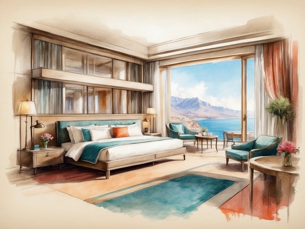 Auf dem Bild ist ein stilvolles Zimmer in einem Hotel zu sehen, das mit modernen Möbeln und einer schönen Aussicht auf das Wasser und die Berge ausgestattet ist. Die große Fensterfront lässt viel Tageslicht herein und vermittelt ein Gefühl von Weite. Das Ambiente wirkt gemütlich und einladend, ideal für einen erholsamen Aufenthalt.
In den NH Hotels in Pisa finden Sie ähnliche komfortable Zimmer, die sowohl Design als auch eine entspannende Atmosphäre bieten, perfekt für Reisende, die Komfort und Sicht in Kombination erleben möchten.