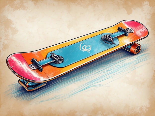 Auf dem Bild ist ein Skateboard zu sehen. Anfänger, die ein Skateboard auswählen möchten, sollten auf folgende Punkte achten:1. **Deckgröße**: Es sollte zur Schuhgröße passen, damit man gut stehen und fahren kann.2. **Material**: Hölzerne Decks sind stabiler und besser geeignet für Tricks. Kunststoffe sind leichter, können aber flexibler sein.3. **Breite**: Eine breitere Plattform bietet mehr Stabilität, während schmalere für Tricks besser geeignet sind.4. **Achsen**: Diese sollten stabil und gut verarbeitet sein, um ein kontrolliertes Fahren zu ermöglichen.5. **Räder und Kugellager**: Die Härte der Räder beeinflusst das Fahrverhalten; weichere Räder sind besser für raues Terrain. Die Kugellager sollten hochwertig sein für eine bessere Rollgeschwindigkeit.6. **Design**: Ein ansprechendes Design kann die Motivation erhöhen, das Skateboard regelmäßig zu benutzen.Diese Faktoren helfen, ein passendes und sicheres Skateboard auszuwählen.