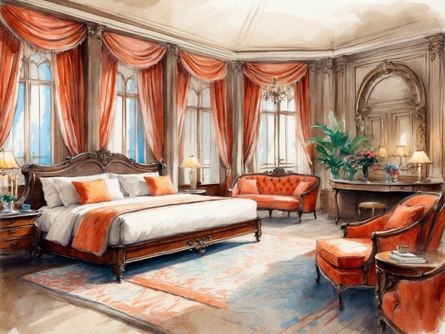Auf dem Bild ist ein elegantes und luxuriös gestaltetes Schlafzimmer zu sehen. Es verfügt über ein großes Bett mit auffälligen Kissen, antiken Möbeln und opulente Vorhänge. Die Fenster lassen viel Licht herein, und die stilvolle Einrichtung vermittelt ein Gefühl von Komfort und Raffinesse.
In Prag bietet NH Hotels verschiedene Optionen für Reisende, die Komfort und günstige Lage suchen. Zu den erwähnenswerten Eigenschaften gehören moderne Annehmlichkeiten, kostenlose WLAN-Verbindungen und oft ein hauseigenes Restaurant mit regionaler und internationaler Küche. Die Hotels befinden sich in zentralen Lagen, was den Gästen einfachen Zugang zu den Hauptattraktionen der Stadt ermöglicht.
