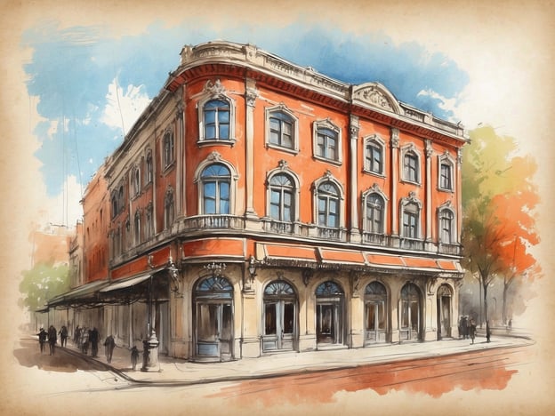 Das Bild zeigt eine künstlerische Darstellung eines eleganten Gebäudes, das an das NH Hotel in Puebla Centro Histórico erinnern könnte. Das Hotel liegt im Herzen von Puebla und ist bekannt für seine architektonische Schönheit, die sowohl historische als auch moderne Designelemente kombiniert.Es bietet Gästen komfortable Unterkünfte, zahlreiche Annehmlichkeiten und eine zentrale Lage, von der aus man leicht die Sehenswürdigkeiten der Stadt erreichen kann. Die lebendige Umgebung lädt dazu ein, die Kultur und das Erbe von Puebla zu erkunden.