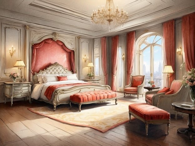 Auf dem Bild ist eine elegante, luxuriöse Suite zu sehen, die mit raffinierten Möbeln und einer stilvollen Farbpalette ausgestattet ist. Der Raum hat große Fenster mit Blick auf die Stadt, die viel Tageslicht hereinlassen. Die Wandverkleidung und der Teppich verleihen dem Ambiente ein gehobenes Flair.Im NH Hotel könnte eine solche Suite typischerweise Annehmlichkeiten wie ein großes Bett, komfortable Sitzgelegenheiten, einen Schreibtisch und Möglichkeiten zur individuellen Gestaltung bieten, um Gästen einen angenehmen Aufenthalt zu garantieren. Die Einrichtung könnte auch hochwertiges Mobiliar und exklusive dekorative Elemente umfassen, die den Komfort und die Eleganz der Zimmer und Suiten betonen.