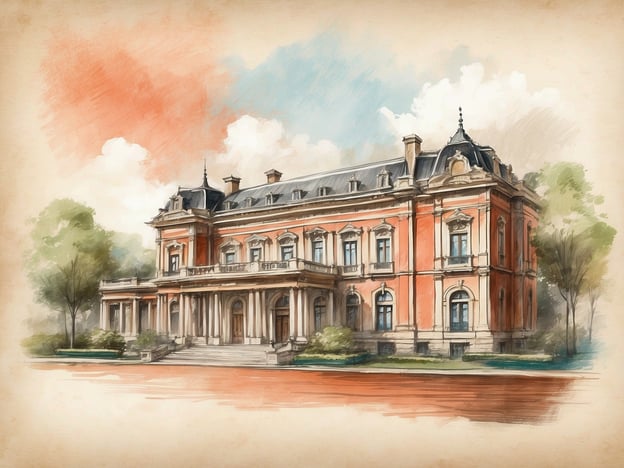 Das Bild zeigt eine beeindruckende historische Villa oder ein repräsentatives Gebäude mit klassizistischer Architektur. Die Fassade ist in warmen Rottönen gehalten, ergänzt durch dekorative Elemente und große Fenster. Um das Gebäude herum sind Bäume und eine gepflegte Grünfläche, die zur einladenden Atmosphäre beitragen.
Die Geschichte des NH Hotels Puebla Finsa spiegelt die Entwicklung von Puebla als bedeutendem Wirtschaftsstandort wider. Ursprünglich war das Gebiet von industrieller Bedeutung, und das Hotel selbst bietet modernen Komfort in einem historischen Kontext. Die Architektur und das Design des Hotels könnten Elemente der typischen Pracht und Eleganz der Region aufweisen, die auch im gezeigten Gebäude zum Ausdruck kommt.