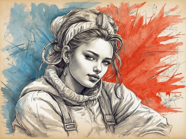 Auf dem Bild ist eine künstlerische Darstellung einer jungen Frau zu sehen. Sie trägt eine modische Jacke und hat einen lässigen Ausdruck. Der Hintergrund ist in zwei Farben, Blau und Rot, gestaltet, was eine dynamische Atmosphäre schafft.In diesem Kontext könnten All-Mountain Snowboards erwähnt werden, da sie vielseitig und geeignet für unterschiedliche Snowboard-Stile sind. Diese Art von Snowboards wäre ideal für Outdoor-Abenteuer, wie sie möglicherweise mit der dargestellten Person assoziiert werden könnten.