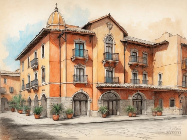Auf dem Bild ist eine stilisierte Darstellung eines Gebäudes zu sehen, das eine elegante Architektur mit orangefarbenen Wänden und verschiedenen Fenstern sowie Balkonen zeigt. Es scheint in einer charmanten Umgebung mit Pflanzen in Töpfen platziert zu sein.
In Queretaro gibt es mehrere NH Hotels, die Gästen eine komfortable Unterkunft bieten. Diese Hotels kombinieren modernes Design mit Annehmlichkeiten wie Freizeiteinrichtungen, Restaurants und Konferenzräumen. Sie liegen oft in zentralen Lagen, die den Zugang zu lokalen Sehenswürdigkeiten erleichtern. Zu den Besonderheiten gehören freundlicher Service und eine einladende Atmosphäre, die sowohl Geschäftsreisenden als auch Touristen zugutekommt.
