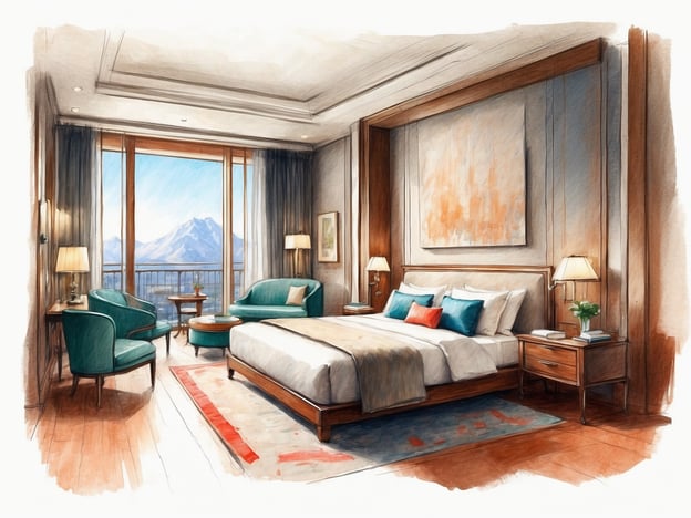 Auf dem Bild ist ein stilvolles Hotelzimmer zu sehen, das nach einem modernen und eleganten Design aussieht. Es gibt ein großes Bett mit einer geschmackvollen Bettdecke und mehreren Kissen. Die Zimmer bieten oft eine beeindruckende Aussicht, in diesem Fall auf Berge, was typisch für viele NH Hotels ist.
In einem NH Hotel könnten Sie verschiedene Zimmeroptionen finden, wie zum Beispiel:
- **Standardzimmer:** Komfortabel und funktional, ideal für kurze Aufenthalte.
- **Superior Zimmer:** Geräumiger mit zusätzlichen Annehmlichkeiten für mehr Komfort.
- **Deluxe Zimmer:** Mit hochwertiger Ausstattung und oft einer schöneren Aussicht.
- **Suiten:** Bieten Wohn- und Schlafbereiche, perfekt für längere Aufenthalte.
Die eleganten Möbel und die einladende Atmosphäre, die auf dem Bild zu sehen sind, spiegeln die Qualität wider, die man in NH Hotels erwarten kann.