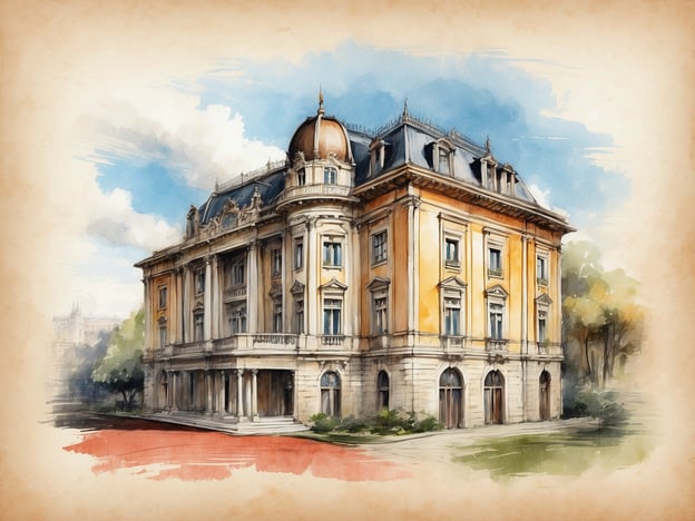 Auf dem Bild ist ein künstlerisches Gemälde eines historischen Gebäudes zu sehen. Es hat eine elegante Fassade mit einem Kuppeldach und großen Fenstern. Farben und Details verleihen dem Gebäude einen klassischen, architektonischen Charme.
Das NH Hotel in Ravenna hingegen ist ein modernes Hotel, das für seine Annehmlichkeiten und die Lage bekannt ist. Es bietet Gästen komfortable Unterkünfte, einen guten Service und eine günstige Verbindung zu den Sehenswürdigkeiten der Stadt.