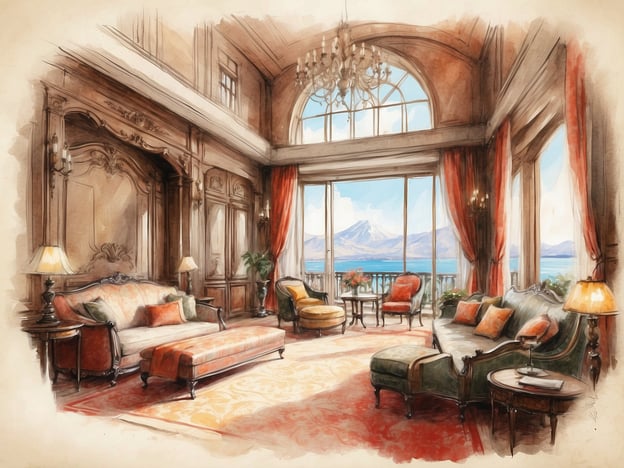 Auf dem Bild ist eine elegante und geräumige Lounge zu sehen, die eine luxuriöse Atmosphäre ausstrahlt. Die Einrichtung scheint opulent und klassisch zu sein, mit bequemen Sofas und stilvollen Möbeln. Große Fenster bieten einen wunderschönen Blick auf eine bergige Landschaft, die möglicherweise in der Nähe von San Luis Potosí liegt.Wenn du NH Hotels in San Luis Potosí besuchst, könntest du eine ähnliche Atmosphäre erleben, da sie für ihren Komfort und Stil bekannt sind. Die Hotels bieten oft großzügige und geschmackvoll eingerichtete Räumlichkeiten, die ideal für Entspannung oder geschäftliche Treffen sind.