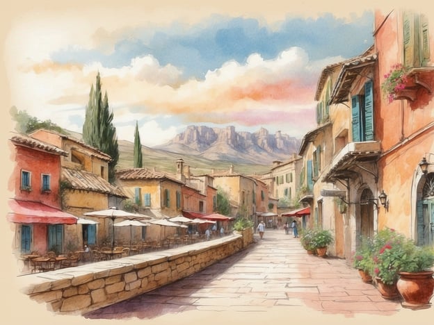 Auf dem Bild ist eine malerische Straße zu sehen, gesäumt von bunten Häusern mit Cafétischen und Sonnenschirmen. Im Hintergrund sind majestätische Berge zu erkennen. Solch eine Szenerie könnte ideal für Ausflüge in malerische Dörfer und Landschaften sein, die von NH Hotels empfohlen werden.
Empfehlenswerte Ausflüge könnten beinhalten:
1. **Besuch von lokalen Märkten**: Erleben Sie die Kultur und lokale Produkte in nahegelegenen Städten.
2. **Weinproben**: Viele Regionen bieten Weintouren, die Ihnen die lokale Weinkultur näherbringen.
3. **Wanderungen in den Bergen**: Entdecken Sie die wunderschöne Natur und atemberaubende Ausblicke.
4. **Kochkurse**: Lernen Sie die regionale Küche kennen und bereiten Sie traditionelle Gerichte zu.
Diese Ausflüge bieten eine perfekte Möglichkeit, die Umgebung und die lokale Kultur zu genießen.