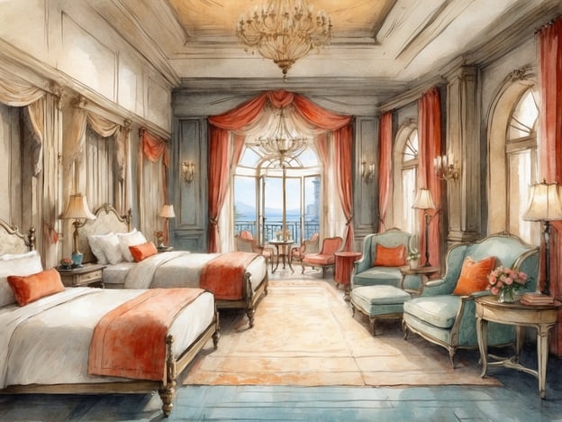 Auf dem Bild ist ein stilvolles Hotelzimmer zu sehen, das mit eleganten Möbeln und Dekorationen ausgestattet ist. Es gibt zwei Betten mit schicken Kopfenden, eine klassische Einrichtung und große Fenster, die einen Blick auf die Außenwelt bieten. Die Farben sind in sanften Tönen gehalten, mit Akzenten in Orange, was dem Raum eine einladende und luxuriöse Atmosphäre verleiht.
Im Vergleich dazu sind die NH Hotels bekannt für ihre modernen und komfortablen Zimmer, die oft funktional und stilvoll gestaltet sind, um den Bedürfnissen von Geschäftsreisenden und Urlaubern gerecht zu werden. Sie bieten in der Regel Annehmlichkeiten wie kostenfreies WLAN, ein umfangreiches Frühstücksangebot und verschiedene Serviceleistungen, um den Aufenthalt so angenehm wie möglich zu gestalten.
