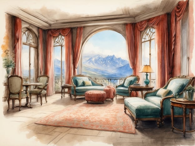 Auf dem Bild ist ein elegantes Zimmer mit großer Fensterfront zu sehen, das eine malerische Aussicht auf Berge bietet. Die Einrichtung ist stilvoll mit bequemen Sesseln, einem Tisch und schönen Vorhängen.
Wenn es um NH Hotels in Triest geht, bietet die Stadt einige Optionen für Reisende. NH Triest ist zentral gelegen, ideal für Geschäfts- und Freizeitreisende. Die Zimmer sind modern und komfortabel eingerichtet, viele bieten einen Blick auf die Stadt oder den Hafen. Das Hotel verfügt außerdem über Einrichtungen wie Tagungsräume, ein Fitnesscenter und ein Restaurant mit regionalen Köstlichkeiten. Ein weiterer Vorteil ist die Nähe zu Sehenswürdigkeiten, wodurch Gäste die Stadt bequem erkunden können.
