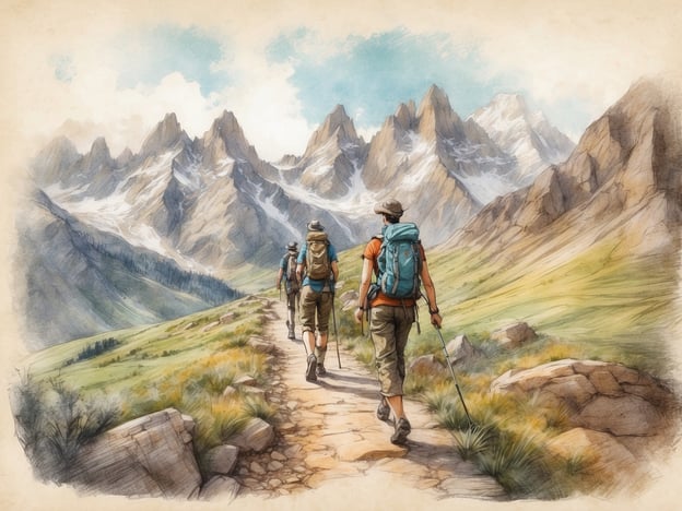Auf dem Bild sind Wanderer zu sehen, die auf einem malerischen Wanderweg in den Bergen unterwegs sind. Die Umgebung zeigt beeindruckende Berglandschaften mit schneebedeckten Gipfeln und grünen Wiesen.
In der Nähe gibt es zahlreiche Freizeitmöglichkeiten, wie Wandern auf gut ausgeschilderten Wegen, Mountainbiking, Klettern, und im Winter Skifahren oder Snowboarden. Zudem kann man die atemberaubende Natur bei Picknicks oder Vogelbeobachtungen genießen.