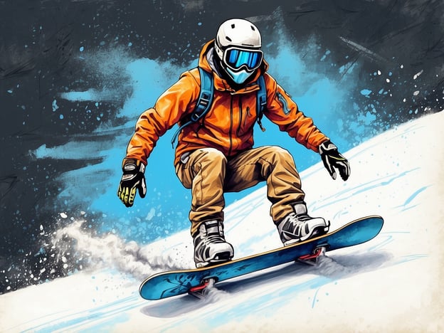 Auf dem Bild ist ein Snowboarder zu sehen, der im Pulverschnee fährt. Für das Snowboarden im Pulverschnee sind einige Grundlagen wichtig:1. **Körperhaltung**: Der Snowboarder hat eine leicht gebeugte Haltung, was wichtig ist, um das Gleichgewicht zu halten und auf dem weichen Schnee gut zu fahren.2. **Gewichtsverlagerung**: Das Gewicht sollte gleichmäßig verteilt sein, etwa zur Mitte des Boards, um besser zu steuern und Einsinken zu vermeiden.3. **Kurven fahren**: Weiche, breite Turns sind ideal im Pulverschnee, um die Geschwindigkeit zu kontrollieren und die Stabilität zu erhöhen.4. **Sanfterer Fahrstil**: Schnelle Bewegungen können zu Stürzen führen; sanftes Surfen durch den Schnee hilft, die Kontrolle zu behalten.5. **Ausrüstung**: Die Auswahl der richtigen Bindungen und des Boards ist wichtig, um im Pulverschnee optimale Fahrbedingungen zu haben.Solche Techniken machen das Snowboarden im Pulverschnee zu einem besonderen Erlebnis!