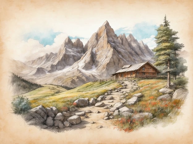 Auf dem Bild ist eine malerische Landschaft mit hohen Bergen und einer rustic Hütte zu sehen. Der Weg zur Hütte ist von Steinen gesäumt, und die umgebenden Wiesen sind mit bunten Blumen bedeckt, was eine idyllische Atmosphäre schafft.
Hier sind einige Tipps für Ausflüge in die Umgebung:
1. **Wanderungen**: Nutzen Sie die zahlreichen Wanderwege in der Region, um die atemberaubende Aussicht auf die Berge zu genießen. Achten Sie auf Routen für verschiedene Schwierigkeitsgrade, sodass für jeden etwas dabei ist.
2. **Fotografie**: Die Umgebung bietet viele schöne Motive. Planen Sie Zeit ein, um die Landschaft zu fotografieren, besonders während der goldenen Stunden am Morgen oder Abend.
3. **Picknick**: Suchen Sie sich einen ruhigen Platz mit Blick auf die Berge für ein gemütliches Picknick. Vergessen Sie nicht, lokale Snacks oder regionale Köstlichkeiten mitzubringen.
4. **Tierbeobachtungen**: Halten Sie Ausschau nach heimischen Tierarten, die in den Bergen leben, wie Steinböcke oder Adler.
5. **Kulturelle Erlebnisse**: Besuchen Sie nahegelegene Dörfer, um mehr über die lokale Kultur und Traditionen zu lernen. Vielleicht gibt es Märkte oder Feste, die Sie besuchen können.
Viel Spaß bei Ihrem Ausflug!
