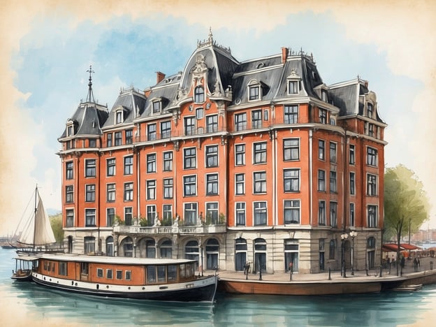 Auf dem Bild ist ein historisches Gebäude zu sehen, das in einem stilvollen architektonischen Design gehalten ist. Es könnte das Tivoli Doelen Hotel in Amsterdam darstellen, das eine lange Geschichte hat und eine zentrale Rolle in der Gastfreundschaft der Stadt spielt.
Das Tivoli Doelen Hotel wurde im 19. Jahrhundert eröffnet und war damals eines der ersten Luxushotels in Amsterdam. Es ist bekannt für seine beeindruckende Lage am Wasser sowie seine eleganten Räumlichkeiten. Im Laufe der Jahre hat es viele berühmte Gäste beherbergt und hat sich als wichtiger Teil der Amsterdamer Kultur etabliert. Die Kombination aus klassischer Architektur und modernem Komfort macht es zu einem beliebtes Ziel für Reisende, die die Stadt besuchen.