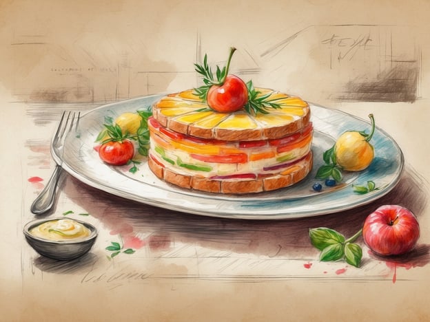 Auf dem Bild ist ein kunstvoll angerichtetes Gericht zu sehen, das wie eine mehrschichtige Torte aussieht. Diese besteht aus verschiedenen bunten Schichten, vermutlich aus Gemüse oder Obst, und ist mit frischen Früchten dekoriert, wie einer Kirsche und verschiedenen kleinen Tomaten. Neben dem Gericht befindet sich ein kleiner Becher mit einer cremigen Sauce.
Im Tivoli Marina Vilamoura Algarve Resort können solche kulinarischen Erlebnisse genossen werden, die eine aufregende Mischung aus frischen Zutaten der Region und kreativer Zubereitung bieten. Die Kombination von Farben und Aromen, wie sie auf diesem Bild dargestellt ist, spiegelt das gastronomische Angebot des Resorts wider, das lokale und saisonale Produkte in köstlichen Gerichten verwendet.