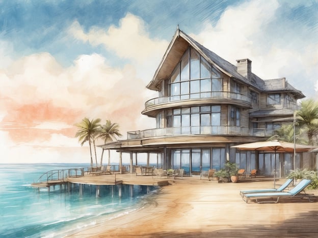 Das Bild zeigt ein malerisches, modernes Hotelgebäude direkt am Wasser, umgeben von Palmen und mit einer großen Terrasse, die ins Meer ragt. Die Architektur scheint viel Glas zu verwenden, was einen offenen und luftigen Eindruck vermittelt.Das allsun Hotel Eden Playa befindet sich auf der spanischen Insel Mallorca und ist bekannt für seine idyllische Lage direkt am Strand. Es bietet Gästen komfortable Unterkünfte, einen Swimmingpool, zahlreiche Freizeitmöglichkeiten und direkten Zugang zu verschiedenen Wassersportaktivitäten. Die traumhafte Umgebung und die hochwertigen Annehmlichkeiten machen es zu einem beliebten Ziel für Urlauber, die Entspannung und Luxus suchen.