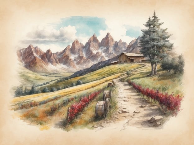 Auf dem Bild ist eine malerische Landschaft mit majestätischen Bergen, einer kleinen Hütte und Weinreben zu sehen. Diese Szenerie könnte sich in einer Weinregion oder in den Alpen befinden.Für einen Ausflug in einer solchen Umgebung bieten sich viele Aktivitäten an:1. **Wanderungen**: Entdecken Sie die umliegenden Bergwege, die unterschiedlichste Schwierigkeitsgrade bieten und großartige Ausblicke auf die Landschaft ermöglichen.2. **Weinverkostung**: Besuchen Sie lokale Weingüter, um die regionalen Weine zu probieren und mehr über den Weinbau zu erfahren.3. **Fotografie**: Die atemberaubende Kulisse ist ideal für Naturliebhaber und Fotografen. Halten Sie die Schönheit der Landschaft fest.4. **Radfahren**: Nutzen Sie die gut ausgebauten Radwege für eine Radtour durch die Weinberge oder die Berge.5. **Picknick**: Genießen Sie ein Picknick mit Blick auf die Berge und die Weinreben – die perfekte Möglichkeit, sich zu entspannen.6. **Tierbeobachtungen**: Halten Sie Ausschau nach der heimischen Flora und Fauna, insbesondere in Naturschutzgebieten.Diese Aktivitäten bieten sowohl Erholung als auch Abenteuer in einer wunderschönen Naturumgebung!