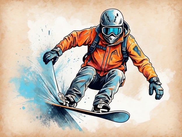 Auf dem Bild ist eine grafische Darstellung eines Snowboarders zu sehen, der dynamisch auf einem Snowboard fährt. Er ist mit einer orangefarbenen Jacke und einer Schutzbrille ausgestattet. Das Bild vermittelt eine lebendige und sportliche Atmosphäre.Für ältere Menschen, die Interesse am Snowboarden haben, gibt es spezielle Snowboardkurse, die auf ihre Bedürfnisse abgestimmt sind. Diese Kurse konzentrieren sich auf Sicherheit, Technik und die Förderung von Gleichgewicht und Koordination. Anbieter wie "Ski- und Snowboardschulen" oder spezifische Angebote in Skigebieten bieten oft sanftere Einführungen in den Sport, die auch für weniger erfahrene Sportler geeignet sind.