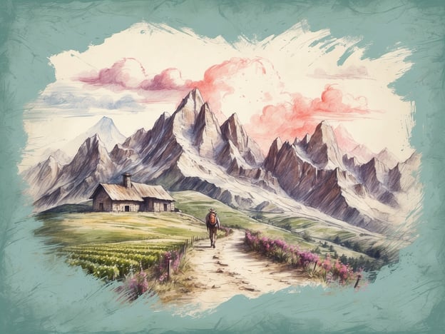 Auf dem Bild ist eine malerische Landschaft mit hohen Bergen, einer kleinen Hütte und einem Wanderer auf einem Weg zu sehen. Die Umgebung ist grün und blühend, was auf eine alpine Region hindeutet.Für Ausflüge in der Umgebung könntest du folgende Aktivitäten in Betracht ziehen:1. **Wanderungen**: Es gibt zahlreiche Wanderwege mit unterschiedlichen Schwierigkeitsgraden, die atemberaubende Ausblicke auf die Berge bieten. Eine geführte Wanderung könnte besonders interessant sein.2. **Mountainbiking**: Die Region eignet sich hervorragend für Mountainbiketouren, je nach Niveau und Präferenz.3. **Naturerkundungen**: Besuche einige der nahegelegenen Naturparks oder Schutzgebiete, um die lokale Flora und Fauna zu entdecken.4. **Picknick**: Packe einen Picknickkorb ein und genieße die frische Bergluft und die schöne Aussicht an einem der vielen Picknickplätze.5. **Kulturelle Erlebnisse**: Schau, ob es in der Nähe traditionelle Feste oder Märkte gibt, um die lokale Kultur kennenzulernen.Egal für was du dich entscheidest, die Umgebung lädt definitiv zu Erkundungen und Erholung ein!