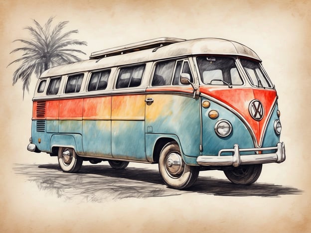 Auf dem Bild ist ein bunter VW-Bus zu sehen, der an ein nostalgisches Reisen erinnert. In der Umgebung könnte man verschiedene Ausflugsmöglichkeiten nutzen, wie zum Beispiel:1. **Strandbesuche**: Wenn man in der Nähe eines Küstenortes ist, lädt der VW-Bus zu Ausflügen an den Strand ein, wo man Sonne und Meer genießen kann.2. **Campingplätze**: Der Bus eignet sich hervorragend für einen Kurzurlaub auf einem Campingplatz. Hier kann man die Natur genießen und vielleicht einen Grillabend mit Freunden veranstalten.3. **Stadtführungen**: Eine Erkundungstour durch nahegelegene Städte ist eine tolle Möglichkeit, regionale Kultur und Sehenswürdigkeiten zu erleben.4. **Naturwanderungen**: In den umliegenden Wäldern oder Bergen kann man herrliche Wanderungen unternehmen und die Ruhe der Natur genießen.5. **Marktbesuche**: Regionale Märkte sind ideal, um lokale Produkte und Spezialitäten zu entdecken.Dieser VW-Bus ist perfekt für Abenteuer und spontane Ausflüge!