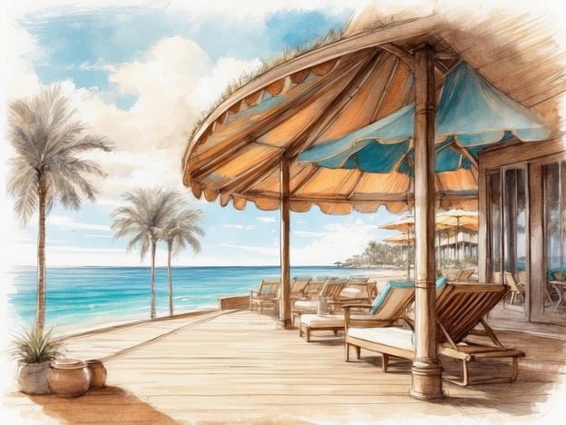 Auf dem Bild ist eine wunderschöne Aussicht auf eine Strandpromenade mit Liegen und Sonnenschirmen zu sehen. Die Umgebung ist mit Palmen bereichert, und der Blick erstreckt sich über das blaue Wasser des Meeres unter einem hellen Himmel.Der Aldiana Club Fuerteventura ist ein beliebtes Urlaubsresort auf der kanarischen Insel Fuerteventura. Er bietet eine Vielzahl von Freizeitmöglichkeiten wie Sport, Wellness und Unterhaltung in einer traumhaften Lage direkt am Meer. Die Anlage ist bekannt für ihre entspannte Atmosphäre und eignet sich sowohl für Familien als auch für Paare, die einen erholsamen Strandurlaub suchen. Zudem stehen verschiedene kulinarische Angebote und Aktivitäten zur Verfügung, die den Gästen ein unvergessliches Erlebnis bieten.