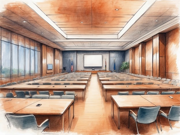 Auf dem Bild ist ein Tagungsraum zu sehen, der gut ausgestattet ist für Veranstaltungen oder Meetings. Der Raum verfügt über mehrere Tische und Stühle, die in einer Reihenanordnung angeordnet sind, sodass eine flexible Bestuhlung für unterschiedliche Gruppengrößen möglich ist. An der Vorderwand befindet sich ein Projektor oder Bildschirm, der für Präsentationen genutzt werden kann. Große Fenster sorgen für eine helle und einladende Atmosphäre. Dieser Veranstaltungsraum eignet sich ideal für Firmenschulungen, Workshops oder Konferenzen.