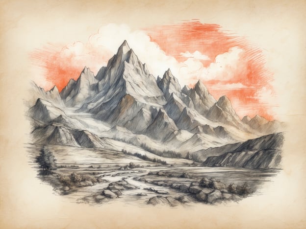 Auf dem Bild sind majestätische Berge zu sehen, umgeben von einer weiten Landschaft mit einem kleinen Fluss, der durch das Tal fließt. Die Farbgebung schafft eine stimmungsvolle Atmosphäre mit einem warmen Himmel.
In der Umgebung könnten zahlreiche Freizeitaktivitäten stattfinden, wie zum Beispiel:
- Wandern auf den Bergpfaden und Erkundung der Natur.
- Radfahren entlang des Flusses oder in den Bergen.
- Picknicken in den Wiesen oder am Flussufer.
- Fotografie der wunderschönen Landschaft und Tierbeobachtungen.
- Angeln im Fluss oder in nahen Gewässern.
- Klettern an den felsigen Berghängen für Abenteuerlustige.
Diese Aktivitäten bieten eine Möglichkeit, die Natur intensiv zu erleben und die Schönheit der Umgebung zu genießen.