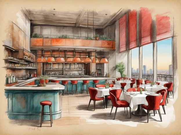 Auf dem Bild ist eine elegante Gastronomie-Umgebung zu sehen, die möglicherweise zu einem Restaurant im Leonardo Boutique Hotel gehört. Die Gestaltung ist modern und einladend, mit runden Tischen und roten Stühlen, die einen Hauch von Stil verleihen.
Die großzügigen Fenster bieten einen schönen Blick auf die Umgebung, was den Gästen ein unvergessliches Erlebnis während ihrer Mahlzeiten ermöglicht. Der Bereich wirkt ideal für romantische Abendessen oder geschäftliche Treffen. Eine einladende Bar ist ebenfalls vorhanden, wo Gäste innovative Cocktails und erlesene Weine genießen können.
Diese Atmosphäre verspricht ein kulinarisches Erlebnis, das durch hochwertigen Service und kreative Menüs ergänzt wird, die regional inspirierte Küche mit internationalen Aromen kombinieren.