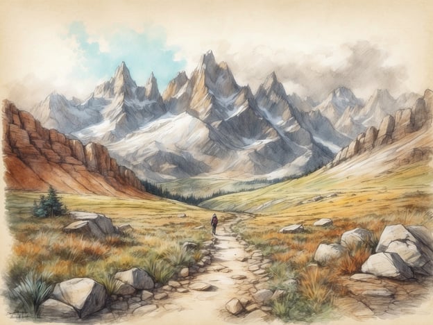 Auf dem Bild sieht man eine beeindruckende Berglandschaft mit hohen Gipfeln, die teilweise von Schnee bedeckt sind. Im Vordergrund führt ein schmaler Pfad durch eine weite, grüne Wiese, umgeben von Felsen und Gras.
In dieser Umgebung bietet sich eine Vielzahl von Freizeitaktivitäten an, wie Wandern, Bergsteigen und Fotografieren der atemberaubenden Natur. Zudem könnte man ein Picknick auf den Wiesen genießen, die frische Luft und die Ruhe der Natur erleben. Sehenswürdigkeiten in der Nähe könnten Aussichtspunkte oder Naturparks sein, die eine noch bessere Sicht auf die majestätischen Berge und die umliegende Landschaft bieten. Solche Orte sind ideal für Naturliebhaber und Abenteurer, die die Schönheit der Berge erkunden möchten.