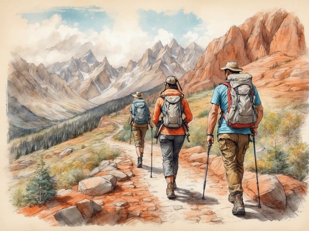 Auf dem Bild sind drei Wanderer zu sehen, die einen malerischen Pfad in den Bergen entlanggehen. Die Umgebung ist geprägt von hohen Bergen und einer abwechslungsreichen Landschaft mit Bäumen und Felsen.
In der Nähe könnten Freizeitaktivitäten wie Wandern, Mountainbiken oder einfaches Naturerleben angeboten werden. Außerdem wären möglicherweise Picknickplätze oder Aussichtspunkte vorhanden, die zum Verweilen einladen.