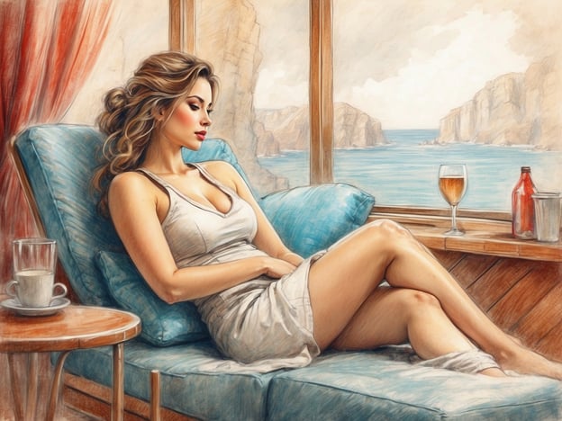 Auf dem Bild ist eine entspannte Frau zu sehen, die in einem gemütlichen Sessel sitzt und den Blick auf das Meer genießt. Sie scheint sich in einer ruhigen und friedlichen Umgebung zu befinden, die für Freizeit- und Wellnessangebote ideal ist.
Die Atmosphäre lädt dazu ein, sich zu entspannen, vielleicht bei einem Glas Wein oder einer Tasse Kaffee, während man die Aussicht auf die Küstenlandschaft bewundert. Solche Szenen sind typisch für Wellness-Retreats oder Ferienhäuser, wo Erholung und Selbstfürsorge im Vordergrund stehen. Es bietet sich an, sich eine Auszeit zu nehmen, um Körper und Geist zu regenerieren.