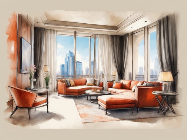 Auf dem Bild ist ein stilvoll eingerichtetes Wohnzimmer zu sehen, das durch große Fenster mit Blick auf eine moderne Skyline erhellt wird. Die Verwendung von warmen Farben und eleganten Möbeln vermittelt eine einladende Atmosphäre.
In der Geschichte des NYX Hotels steht die Verbindung von Modernität und Komfort im Vordergrund. Diese Hotels sind bekannt für ihr urbanes Design und die Schaffung eines ansprechenden Ambientes für Reisende. Sie kombinieren kreativen Stil mit einem Gefühl von Heimat, was sich auch in der dargestellten Wohnsituation widerspiegelt. Hier wird ein Raum gezeigt, der ideal für Entspannung und Geselligkeit ist, ähnlich wie die Aufenthaltsbereiche in NYX Hotels, wo Gäste sich wohlfühlen und die lokale Kultur erleben können.