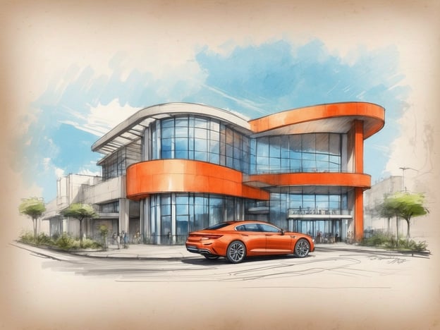 Auf dem Bild ist eine künstlerische Skizze eines modernen Gebäudes zu sehen, das möglicherweise ein Hotel oder ein ähnliches Etablissement darstellt. Es hat große Fenster und ein auffälliges, orangefarbenes Designelement. Vor dem Gebäude steht ein orangefarbenes Auto, und es sind einige Personen und Pflanzen im Vordergrund zu erkennen.
Der Überblick über das Leonardo Hotel Hannover beschreibt in der Regel ein gepflegtes und komfortables Hotel mit modernen Annehmlichkeiten, das in einer günstigen Lage für Geschäfts- und Urlaubsreisende liegt. Es bietet oft verschiedene Zimmertypen, ein Restaurant, Konferenzräume und andere Dienstleistungen, um den Aufenthalt der Gäste angenehm zu gestalten.