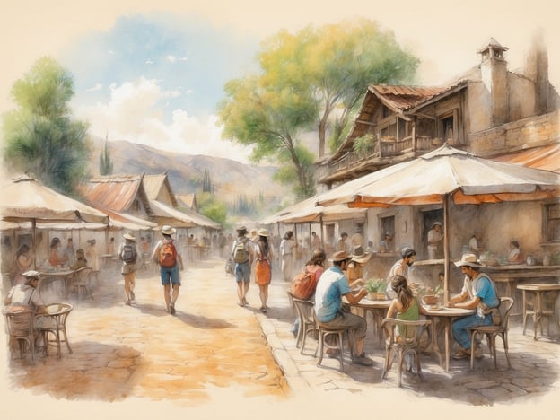 Auf dem Bild ist eine malerische Straße zu sehen, gesäumt von kleinen Restaurants und Cafés. Die Atmosphäre wirkt freundlich und einladend, mit vielen Menschen, die draußen sitzen und ihre Mahlzeiten genießen.
In der Umgebung könnten Freizeitangebote wie geführte Stadtbesichtigungen, lokale Märkte oder Wanderrouten durch die Natur attraktiv sein. Für kulinarische Erlebnisse bieten sich lokale Restaurants an, die regionale Spezialitäten servieren, sowie gemütliche Cafés, ideal für eine Kaffeepause oder ein leichtes Mittagessen.