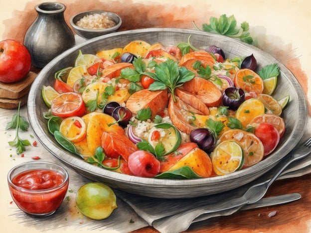 Auf dem Bild ist ein buntes Salatgericht zu sehen, das aus verschiedenen Obst- und Gemüsesorten wie Orangen, Limetten, Tomaten und Zwiebeln besteht. Es ist mit frischen Kräutern dekoriert und könnte durch eine Sauce oder ein Dressing ergänzt werden.
In Wolfsburg gibt es viele kulinarische Highlights, die Salate und frische Zutaten auf interessante Weise anbieten. Restaurants wie das „Pasta e Vino“ oder „Mahlwerk“ sind bekannt für ihre kreativen Gerichte, die saisonale und regionale Produkte verwenden. Ein Besuch in diesen Lokalen könnte eine großartige Möglichkeit sein, ähnliche köstliche Salate zu genießen!