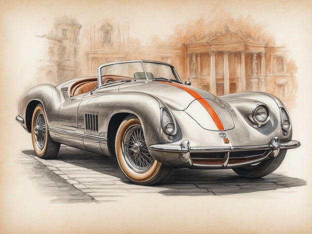 Auf dem Bild ist ein elegantes, klassisches Sportauto zu sehen, das in einer kunstvollen Zeichnung dargestellt ist. Die Linienführung des Fahrzeugs ist geschwungen und ansprechend, mit einer glänzenden silbernen Oberfläche und einer auffälligen roten Linie.
In Bezug auf die Geschichte des Herods Tel Aviv Hotels könnte man sagen, dass dieses beeindruckende Hotel, das 1965 eröffnet wurde, in der Umgebung eines aufregenden urbanen Lebensstils liegt, der auch von solch stilvollen und luxuriösen Automobilen verkörpert wird. Genau wie das Hotel, das moderne Eleganz mit historischem Charme verbindet, reflektiert das Auto eine ähnliche Ästhetik der Raffinesse und des Designs, die sowohl zeitlos als auch ansprechend ist.