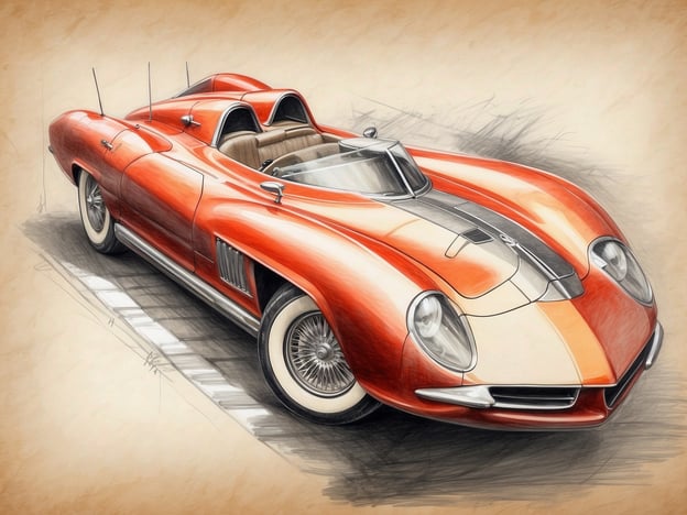Auf dem Bild ist ein einzigartiges Auto zu sehen, das durch sein auffälliges Design besticht. Die Karosserie ist in leuchtendem Rot gehalten, kombiniert mit einem markanten, cremefarbenen Streifenverlauf, was dem Fahrzeug einen dynamischen und sportlichen Look verleiht. Die geschwungenen Formen und die aerodynamische Gestaltung betonen seine Schnelligkeit und Eleganz.
Zusätzlich weist das Auto eine spezielle Ausstattung auf, darunter die charakteristischen Lufteinlässe an der Seite und die hohen, stilisierten Sitze, die für ein futuristisches Fahrgefühl sorgen. Die feinen Details, wie die kunstvollen Felgen und die moderne Windschutzscheibe, rundet das faszinierende Gesamtbild ab und lässt es wie ein echtes Unikat erscheinen.