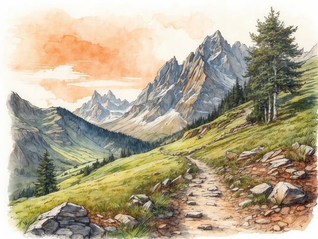 Auf dem Bild ist eine malerische Landschaft mit Bergen, üppigen Wiesen und einem Wanderweg zu sehen. Diese Szenerie spiegelt die Entwicklung des Wanderns im 18. und 19. Jahrhundert wider, als das Wandern als Freizeitbeschäftigung an Popularität gewann.In dieser Zeit begannen immer mehr Menschen, die Natur zu Fuß zu erkunden, was oft als eine Flucht aus dem urbanen Lebensstil betrachtet wurde. Die romantische Bewegung förderte das Interesse an der Natur, und viele Wanderer suchten nach Erlebnissen in idyllischen Landschaften wie der abgebildeten. Auch die zunehmende Verfügbarkeit von Wanderführern und -karten trug zur Popularität des Wanderns bei. Die dargestellte Landschaft könnte ein Ziel für viele Wanderer jener Zeit gewesen sein, die sowohl die Ruhe als auch das Abenteuer der Natur suchten.