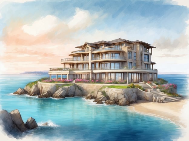 Auf dem Bild ist ein stilvolles Hotelgebäude zu sehen, das an der Küste direkt am Wasser liegt. Es hat mehrere Etagen mit großen Fenstern, die einen herrlichen Blick auf das Meer bieten. Die Umgebung ist mit Pflanzen und Blumen dekoriert, und das Gesamtbild strahlt eine einladende und luxuriöse Atmosphäre aus.
### Überblick über das Leonardo Club Hotel Eilat
Das Leonardo Club Hotel Eilat ist ein beliebtes All-inclusive-Hotel in Eilat, Israel, bekannt für seine malerische Lage am Roten Meer. Es bietet eine Vielzahl von Annehmlichkeiten, darunter:
- **Zimmer**: Komfortable und gut ausgestattete Zimmer mit Blick auf das Meer.
- **Restaurants**: Mehrere gastronomische Angebote, die internationalen und lokalen Gerichte servieren.
- **Freizeitmöglichkeiten**: Pools, Wellnessbereich, Kinderclub und Zugang zu Wasseraktivitäten.
- **Unterhaltung**: Animationsprogramme und abendliche Shows für Gäste jeden Alters.
Das Hotel zieht Familien, Paare und Reisende an, die einen entspannten Urlaub in einer schönen Umgebung suchen.