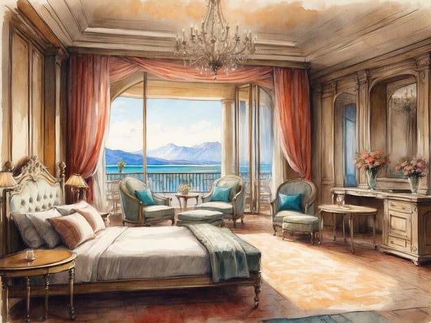 Auf dem Bild ist ein luxuriöses Hotelzimmer zu sehen, das elegante Möbel und eine beeindruckende Aussicht bietet. Es zeigt ein großes Bett mit dekorativen Kissen, stilvolle Sessel und einen Tisch. Große Fenster öffnen den Blick auf die Landschaft, wahrscheinlich den Toten Meer, mit Bergen im Hintergrund.
### Überblick über das Leonardo Inn Dead Sea:
Das Leonardo Inn Dead Sea ist bekannt für seine komfortablen Unterkünfte und seine Lage in der Nähe des Toten Meeres. Es bietet Annehmlichkeiten wie Wellness-Angebote, Schwimmbäder und Restaurants, die die regionale Küche servieren. Die Gäste können die atemberaubende Aussicht genießen und verschiedene Aktivitäten in der Umgebung erkunden.
