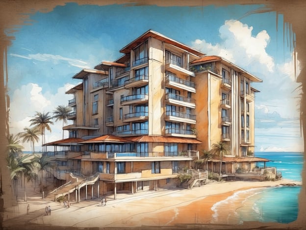 Das Bild zeigt ein modern gestaltetes Hotelgebäude, das am Strand liegt. Es ist in einem hellen Farbton gehalten und hat mehrere Etagen mit Balkonen. Die Umgebung scheint tropisch zu sein, da Palmen sichtbar sind und das Meer im Hintergrund zu sehen ist.
Das NYX Hotel Herzliya ist bekannt für seine erstklassige Lage direkt am Strand und bietet modernen Komfort sowie Annehmlichkeiten für Geschäfts- und Freizeitreisende. Die Architektur kombiniert stilvolles Design mit einer einladenden Atmosphäre, und das Hotel ist in der Regel gut ausgestattet mit verschiedenen Dienstleistungen und Einrichtungen wie Restaurants, Wellnessbereich und Konferenzräumen. Das Ambiente wird oft als entspannend und zeitgemäß beschrieben, ideal für einen Aufenthalt in der israelischen Küstenstadt.