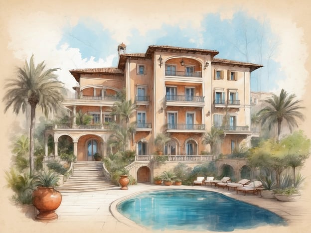 Auf dem Bild ist ein elegantes Gebäude zu sehen, das an das Hotel Botanica in Haifa erinnert. Es handelt sich um eine stilvolle Villa mit einem architektonischen Design, das mediterrane Elemente aufweist. Die Fassade ist in warmen Farben gehalten, umgeben von üppigem Grün und Palmen. Vor dem Gebäude befindet sich ein schöner Swimmingpool, umgeben von Liegen und Gartenanlagen.
Das Hotel Botanica in Haifa ist für seine atemberaubende Lage und seine luxuriöse Atmosphäre bekannt. Es bietet Gästen die Möglichkeit, sich zu entspannen und die malerische Umgebung zu genießen, während sie gleichzeitig den Komfort moderner Annehmlichkeiten erleben. Die Kombination aus Geschichte und zeitgenössischem Geschmack macht es zu einem faszinierenden Ort für Reisende.