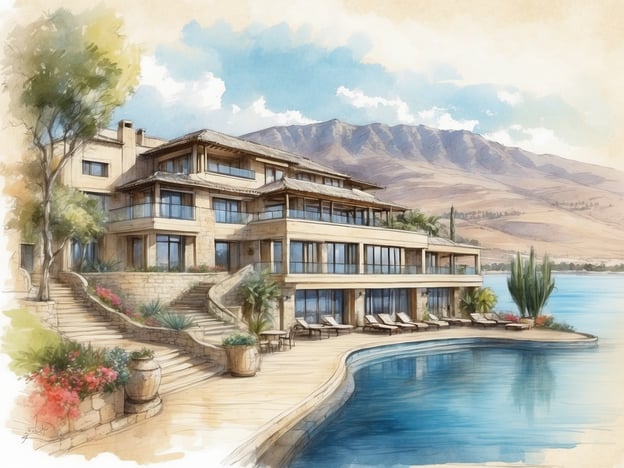Auf dem Bild ist eine malerische Ansicht eines luxuriösen Resorts zu sehen, das am Ufer des Kinnertals liegt. Die Architektur ist modern und elegant, mit großen Fenstern, die den Blick auf den See und die umliegenden Berge ermöglichen. Die gepflegte Terrasse und der Pool laden zum Entspannen ein, während die üppige Vegetation und die Blumenbeete eine einladende Atmosphäre schaffen.
Das U Boutique Kinneret ist bekannt für seine atemberaubende Lage und luxuriösen Annehmlichkeiten, die Gästen eine unvergessliche Erfahrung bieten. Die Verbindung von Natur und moderner Gestaltung spiegelt den einzigartigen Charakter dieses Ortes wider, ideal für Erholung und Genuss in einer traumhaften Umgebung.