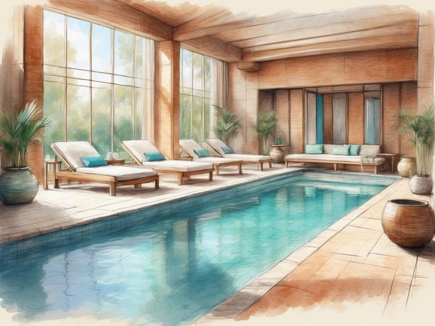 Auf dem Bild ist ein schöner Innenbereich mit einem Swimmingpool zu sehen. Rund um den Pool befinden sich bequeme Liegen und Pflanzen, die eine entspannende Atmosphäre schaffen.
Im Leonardo Hotel Negev können Gäste ähnliche Freizeitangebote genießen, wie zum Beispiel:
- **Wellnessbereich:** Entspannung im Spa mit verschiedenen Behandlungen und Massagen.
- **Fitnessstudio:** Modern ausgestatteter Fitnessbereich für aktive Gäste.
- **Schwimmmöglichkeiten:** Zugang zu einem Innen- und möglicherweise Außenpool.
- **Ruhebereiche:** Gemütliche Lounge- oder Relaxzonen zum Entspannen nach dem Schwimmen oder Trainieren.
Diese Angebote sorgen für einen angenehmen und erholsamen Aufenthalt.