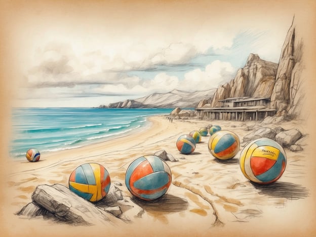 Auf dem Bild ist ein sonniger Strand mit bunten Bällen zu sehen, die im Sand liegen. In der Nähe gibt es eine Küstenlinie mit sanften Wellen und einer zerklüfteten Felsformation im Hintergrund. Diese Szenerie könnte an einem beliebten Strandort liegen, wo Aktivitäten wie Beachvolleyball, Schwimmen oder Sonnenbaden stattfinden.
In der Nähe könnten Sehenswürdigkeiten wie Strandbars, Wassersportzentren oder Wanderwege entlang der Küste zu finden sein. Solche Orte bieten oft auch Möglichkeiten zum Surfen oder Bootsausflüge, was einen schönen Tag am Strand abrundet.